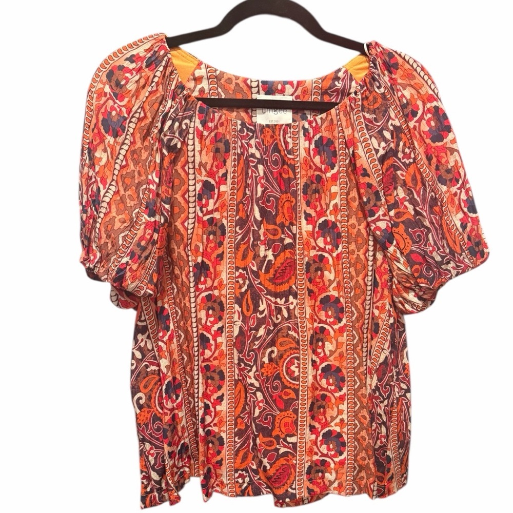 Umgee Rust Boho Paisley Puff Sleeve Oversized Blouse NWT Size S - Picture 6 of 8